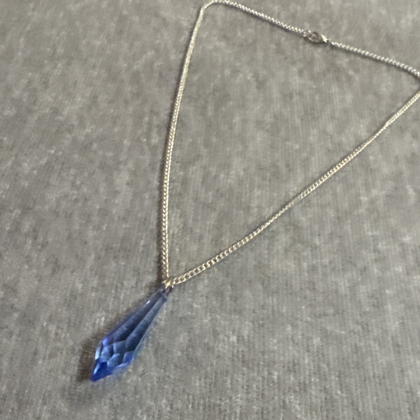 Swarovski Teardrop Icicle Austrian Crystal Blue Pendant Prism Necklace