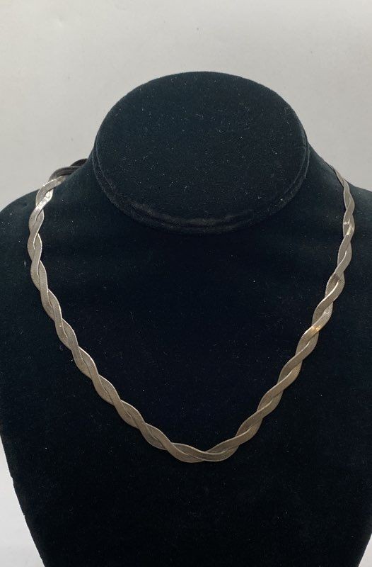 Sterling Silver 925 Italy Twisted Braided Herringbone Necklace 18 Inch 13.2g