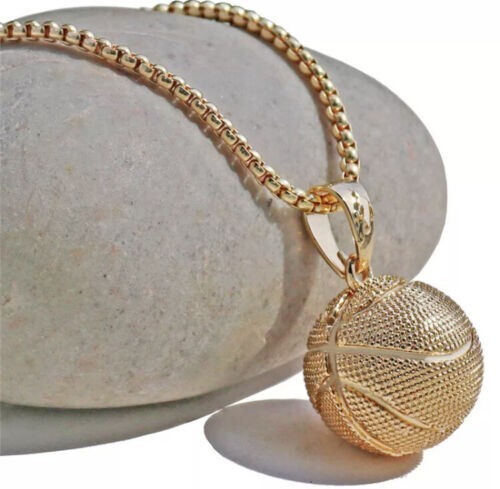 Gold Basketball Necklace, Mens Ball Pendant , NBA Hoops, Jordan, Lebron, Curry