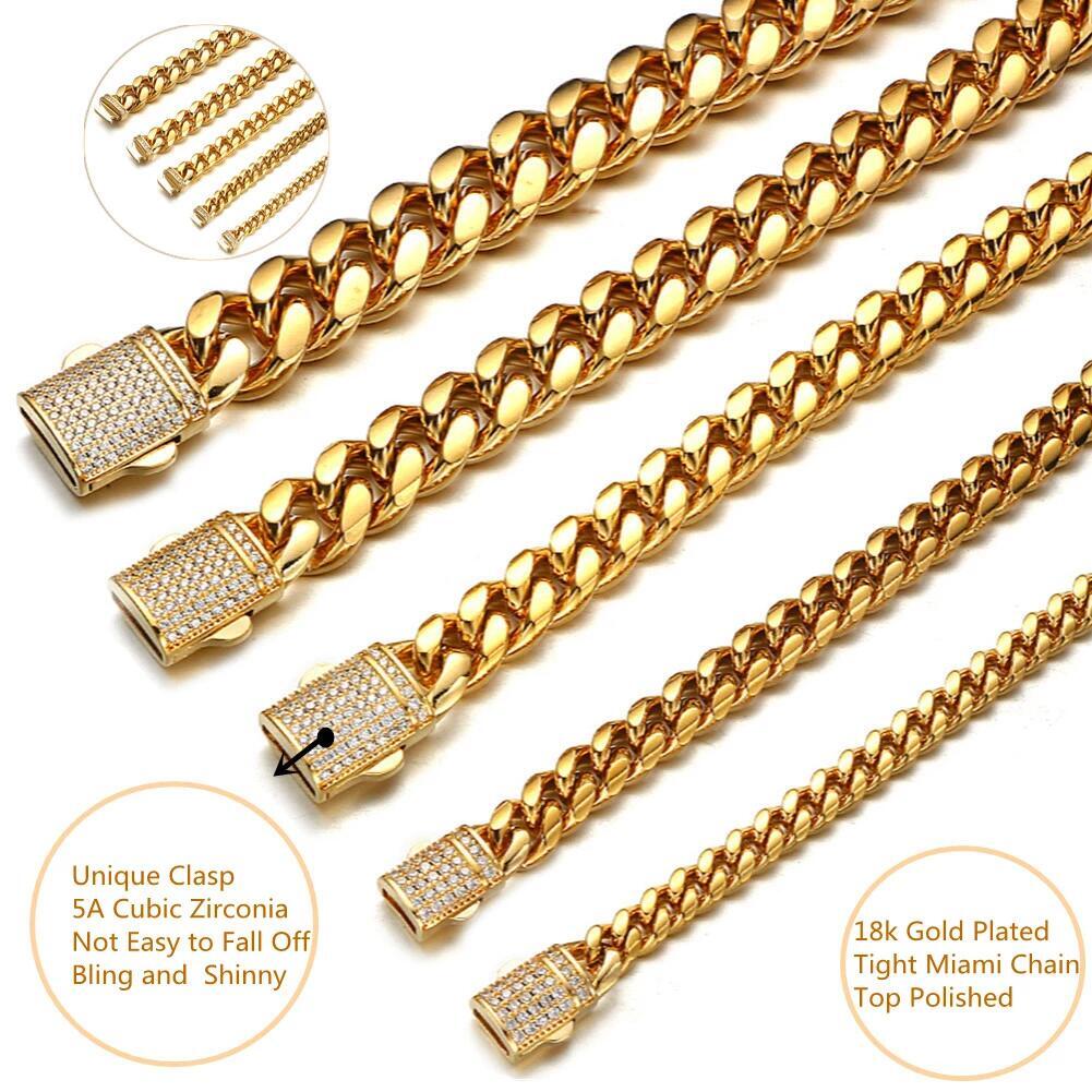 Women Men’s 18K Gold Plated Stainless Steel Curb Cuban Link Chain Necklace