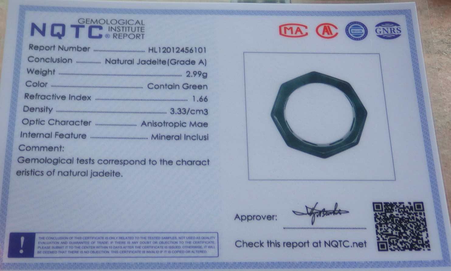 Video Certified Green A Jadeite Jade Heart Round Circle Ring NO. 5.5 # 420083 TS