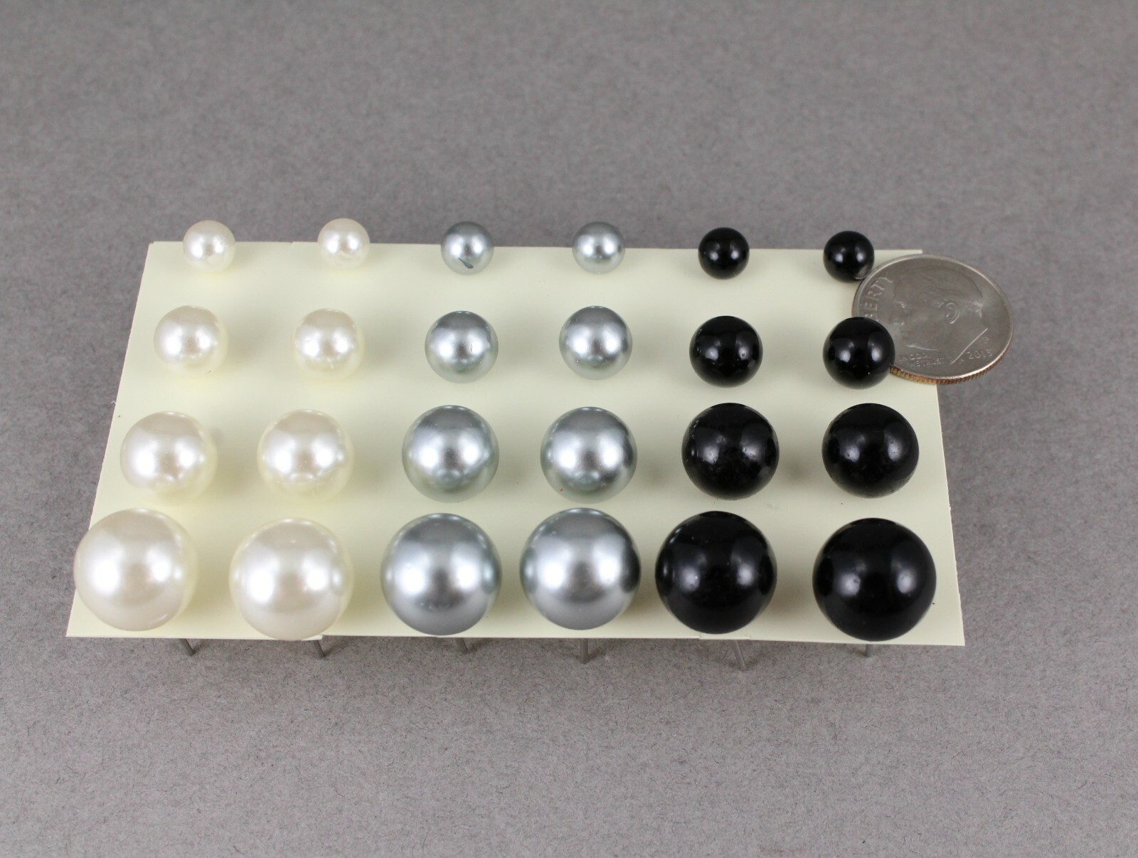 Black Grey Cream earrings 12 pair set pack graduated faux pearl bead stud post
