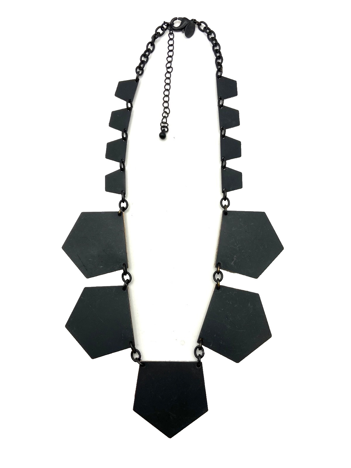 Express Black Triple Layer Pentagon Panel Necklace Tri-Tone Glitter Statement