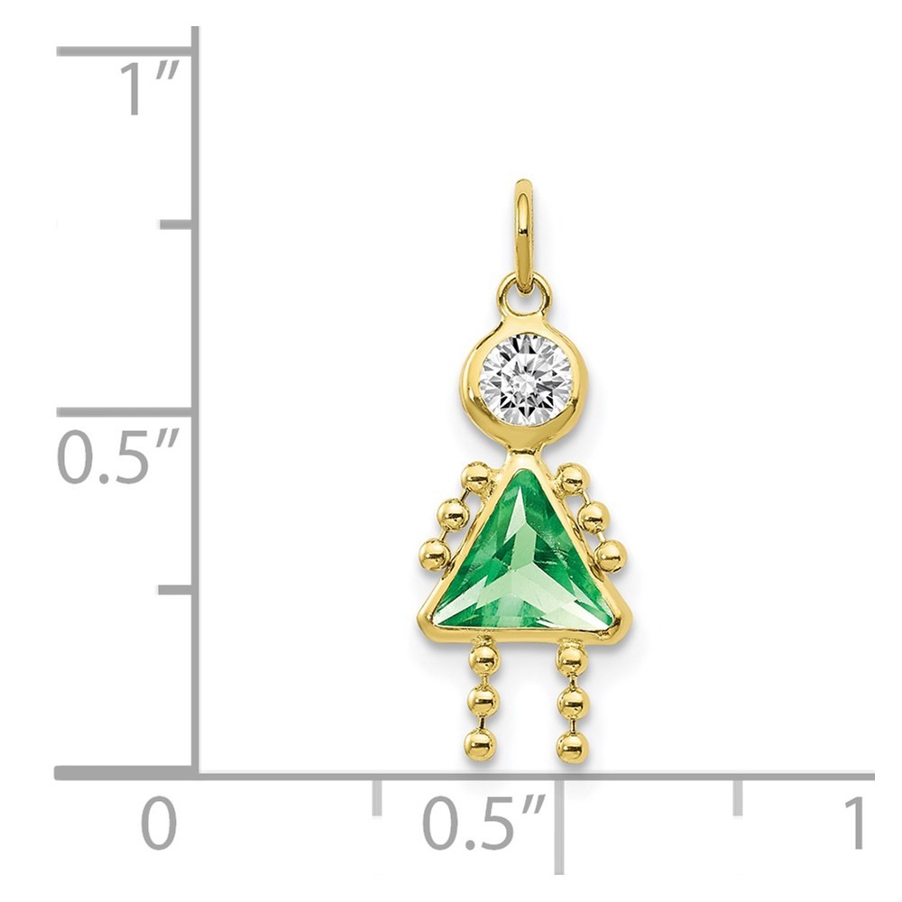 10k Yellow Gold Cubic Zirconia Green August Birthstone Pendant L 20mm, W 10mm