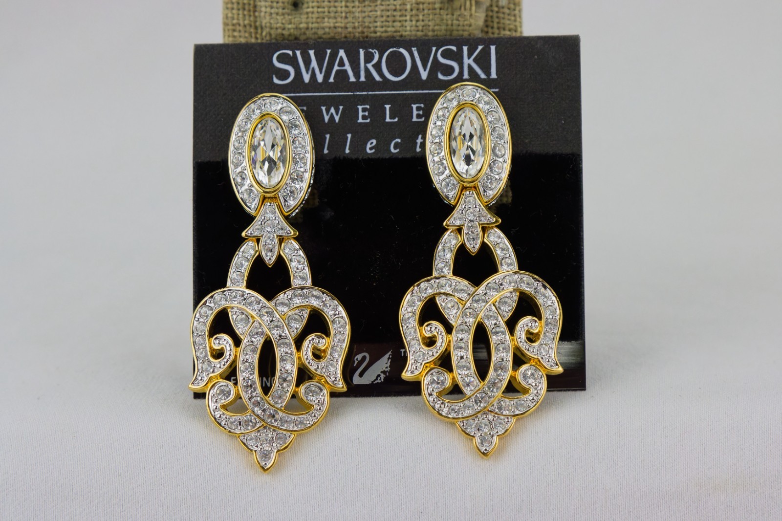 Swarovski Jewelers Select Gold Tone / Crystal Chandelier Clip-on Earrings, 52gr