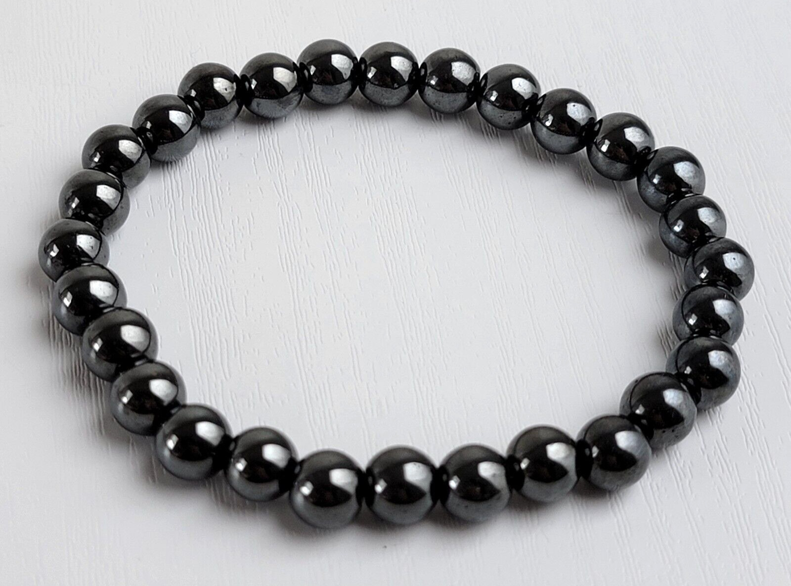 Hematite Beaded Stretch Bracelet 7.75 In Expandable Unisex Adults