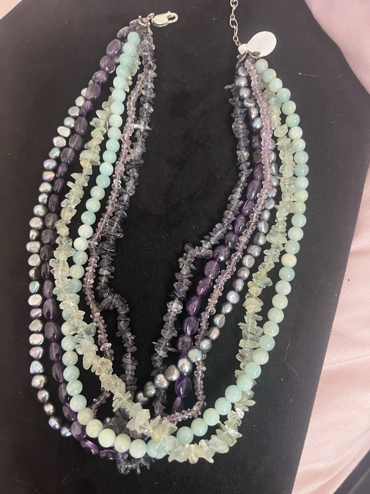Multi strand beaded statement necklace 925 Clasp