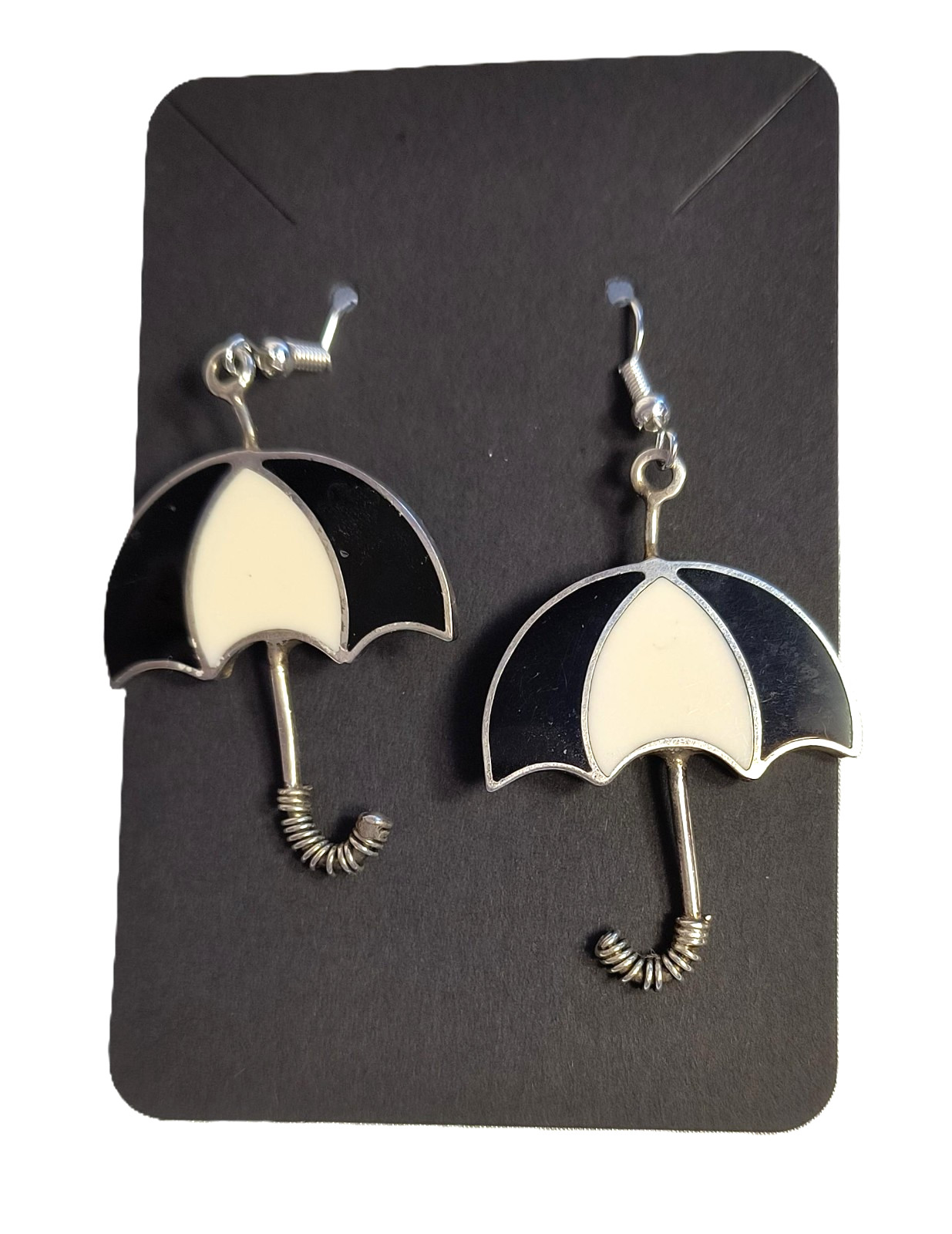 Umbrella Charm Dangle/Drop Earrings Multicolor Enamel Metal Hook Closure 2 1/4″