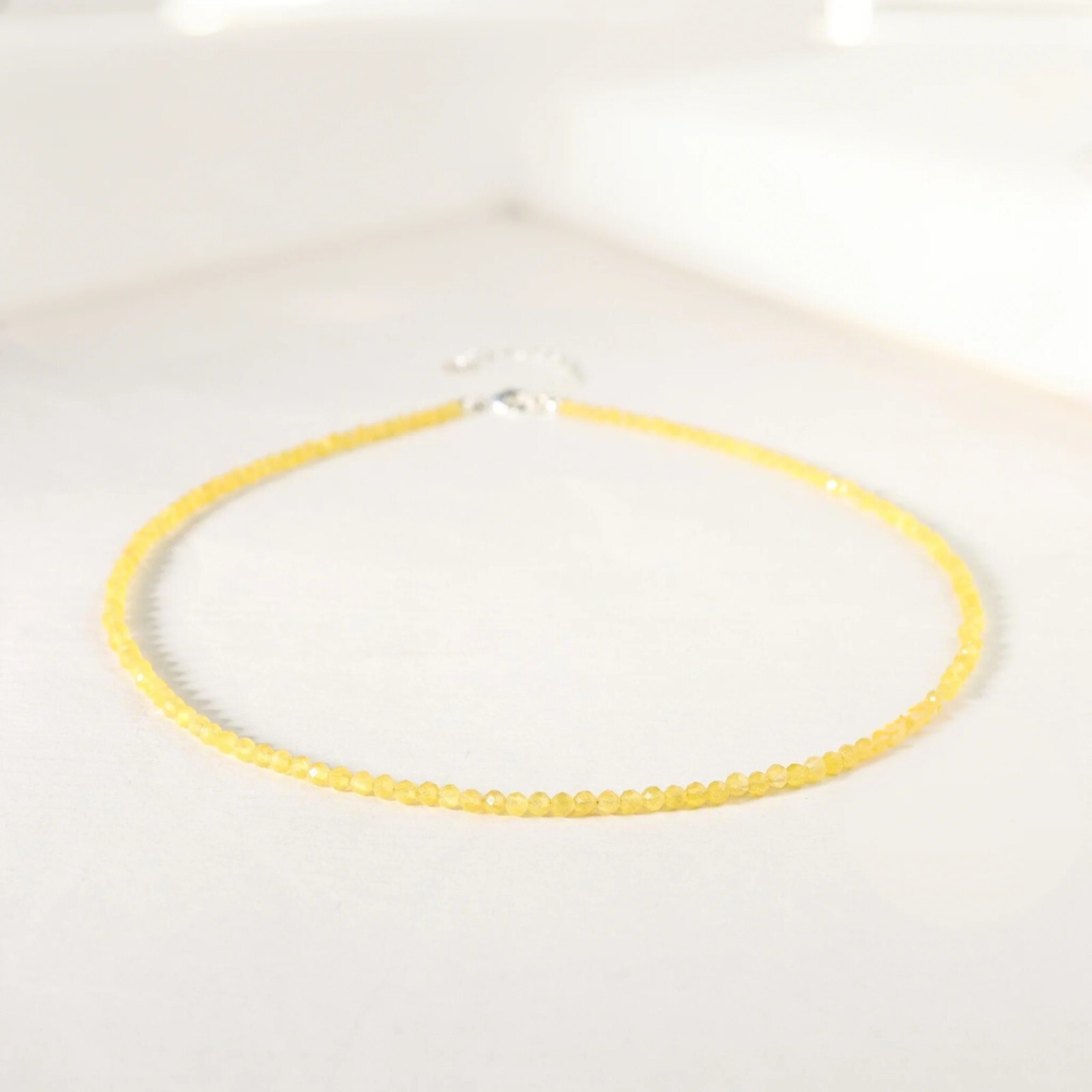 Natural Citrine 2mm Beads Choker Minimalist Dainty Healing Women Necklace Gift