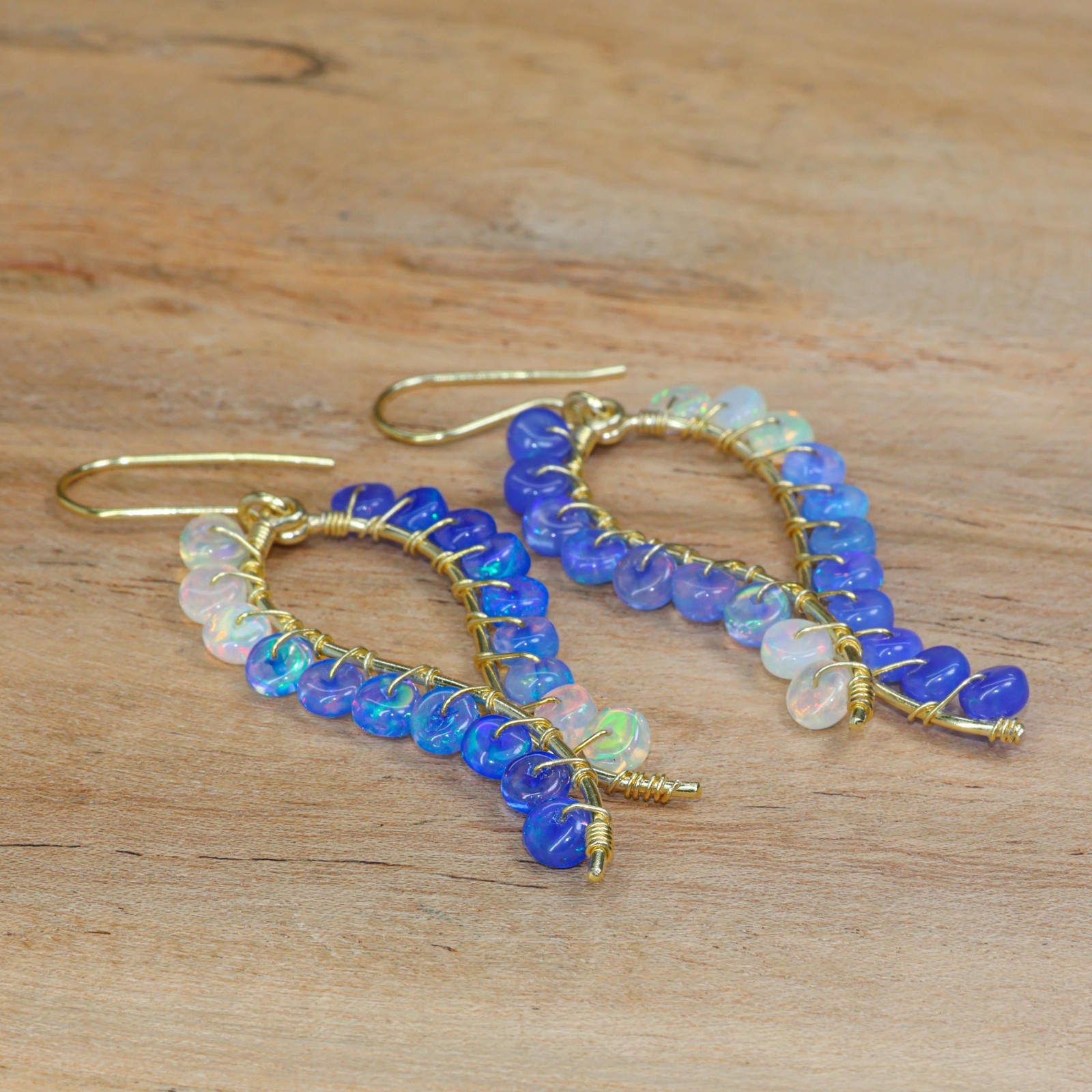 Fire Blue Shaded Opal Beads Earring, Ethiopian Opal Handmade Earring for women