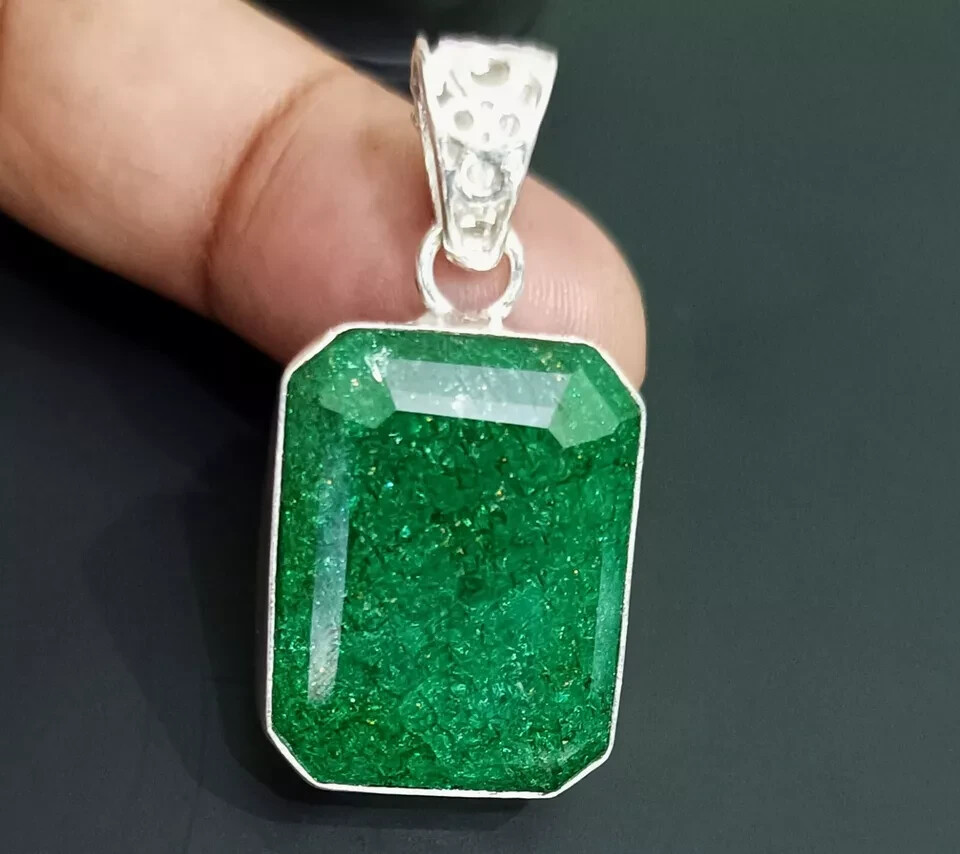 68.05 Ct Certified StunningGreen Emerald 925 Solid Silver Pendant Loose Gemstone