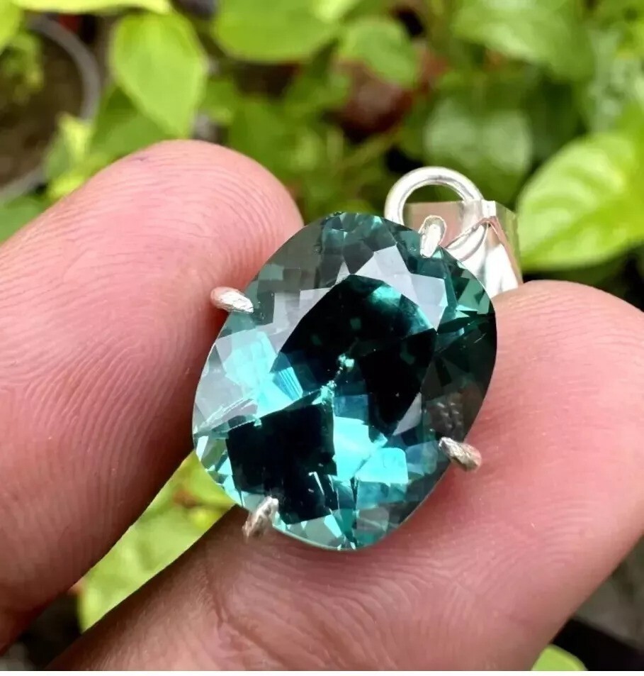 Certified 25.30 CT Natural Blue Green Sapphire Gemstone 925 Solid Silver Pendant