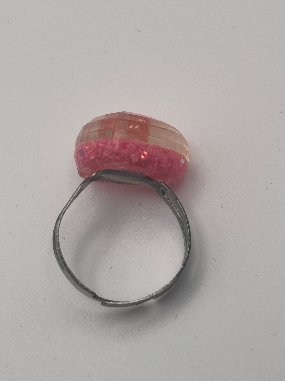 Pink Sparkly Reflective Plastic 3D Heart Ring Adjustable Size 5