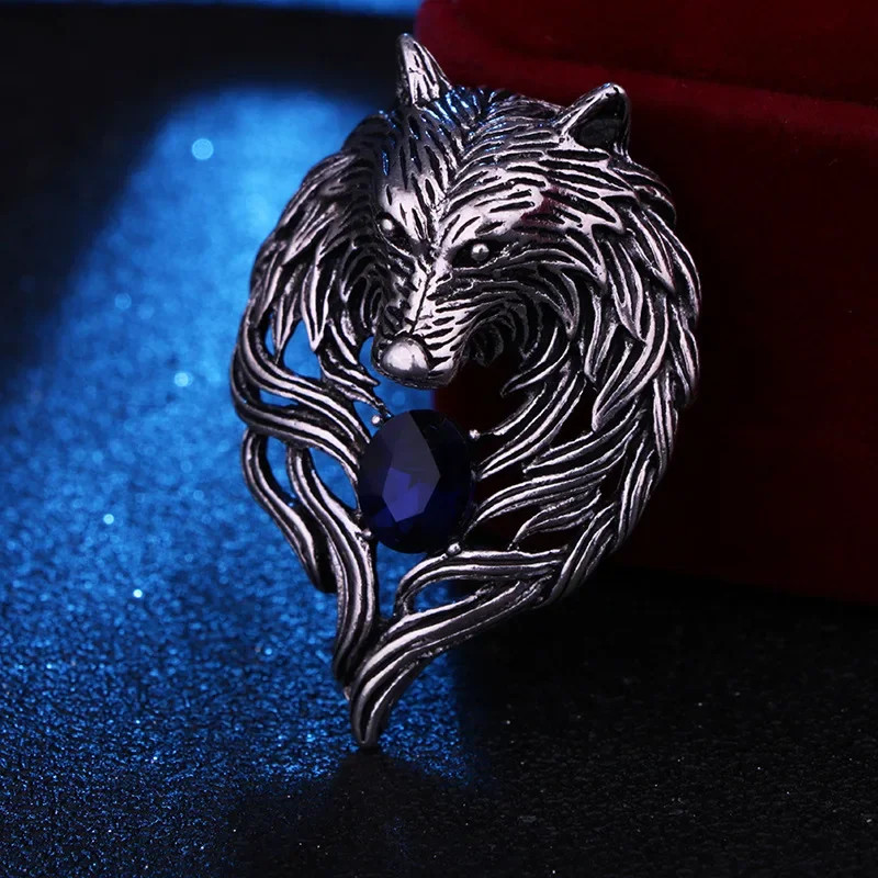 Statement Wolf Brooch Pin Badge Collar Womens Gift