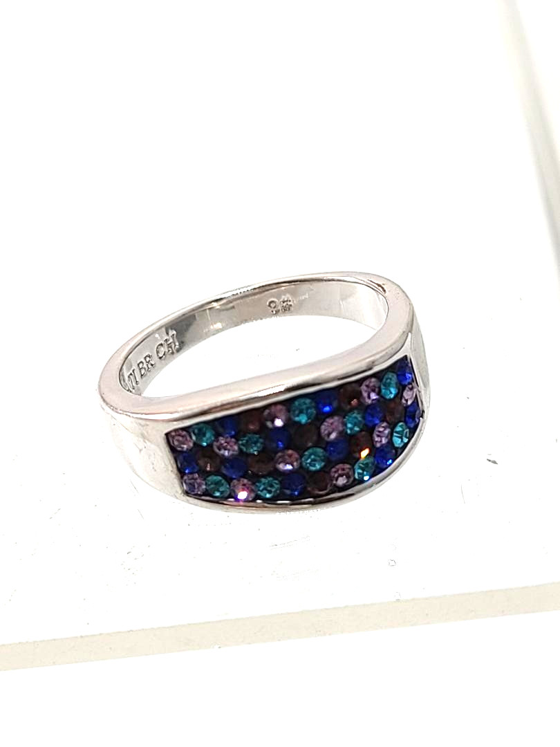 ATI BR Sparkling Allure Multicolor Crystal Mosaic Silver Ring