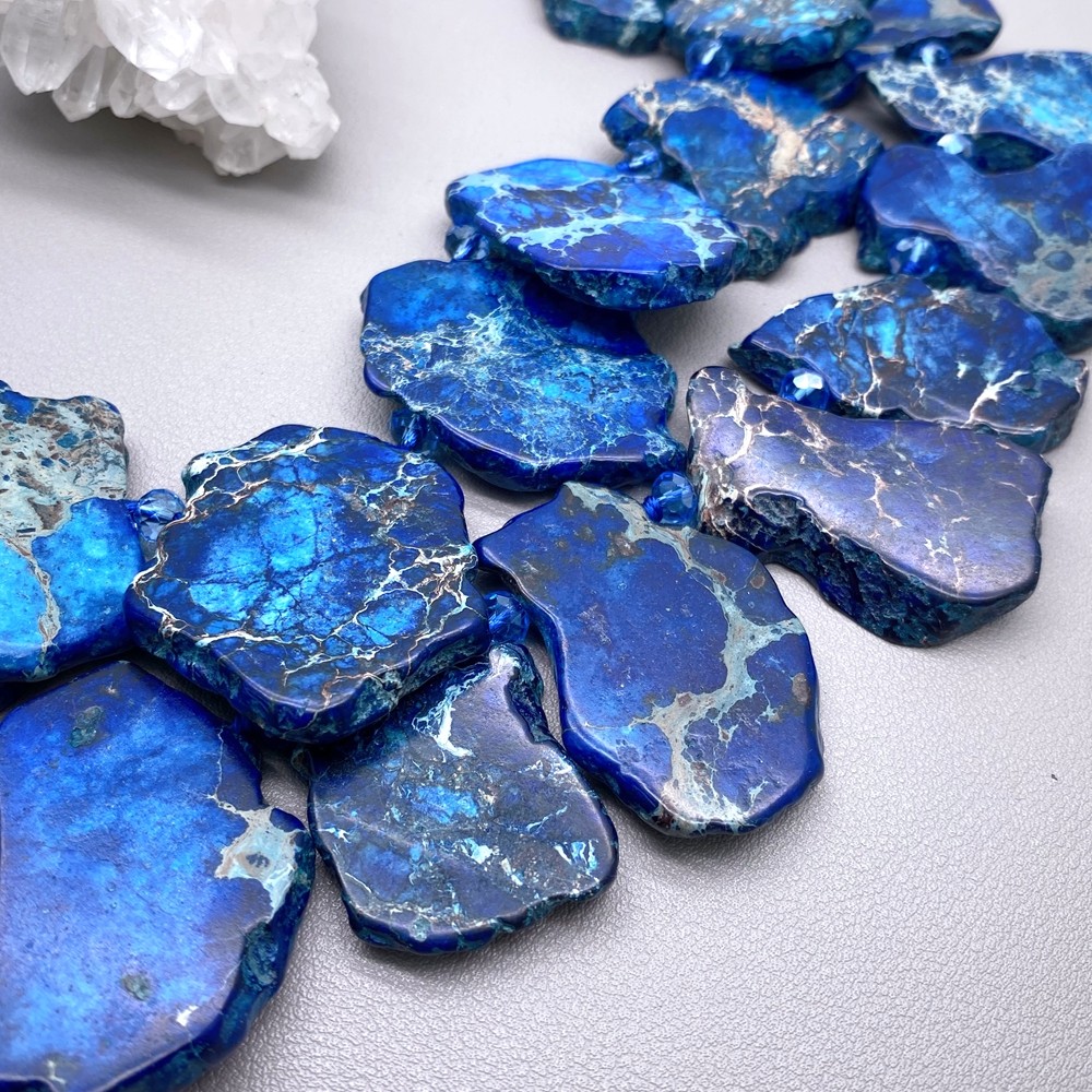 2 Strands Deep Blue Sea Sediment Jasper Statement Necklace Style Fashion Jewelry