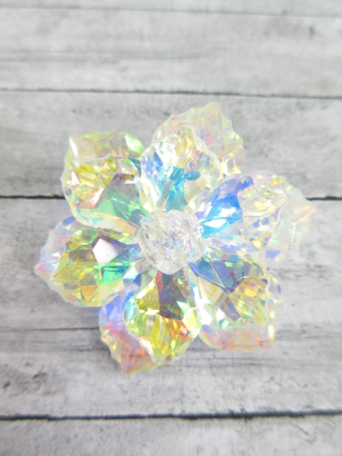 Aurora Borealis Crystal Pin Brooch Flower Glass Bead Jacket Hat Purse Corsage