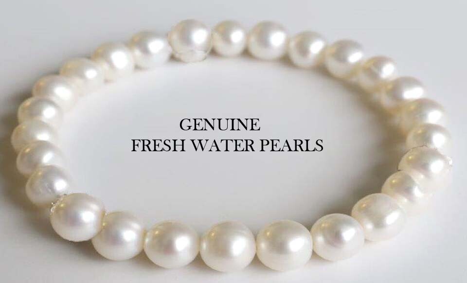 White Genuine Fresh Water pearl Stretch Bracelet for Women