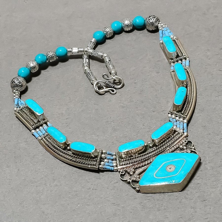 Tibetan Turquoise Bohemian Nepalese Handmade Nepali Jewelry Necklace 18″ SR127