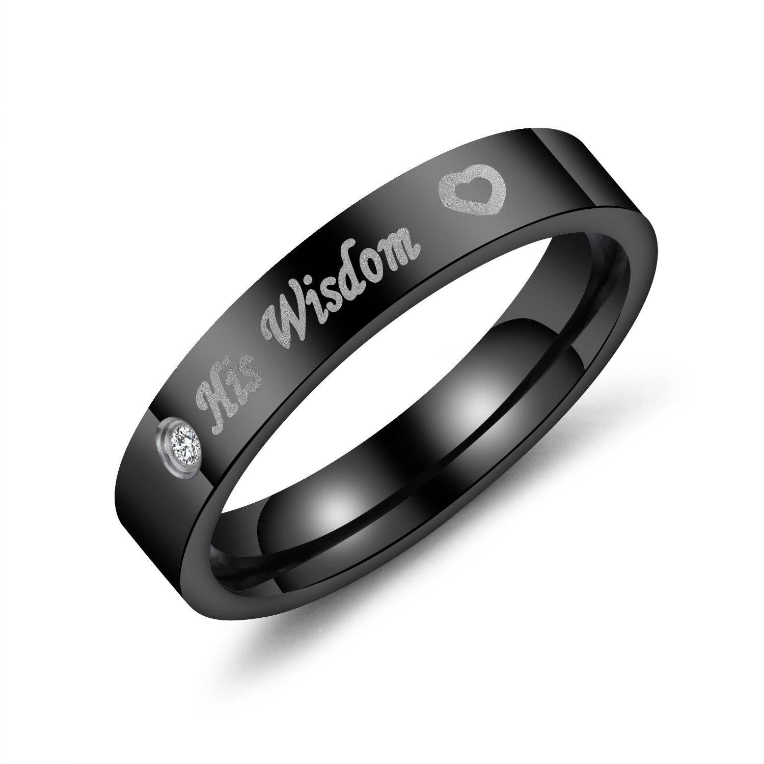2pcs Matching His Beauty Her Wisdom Stainless Steel CZ Wedding Couple Ring Set