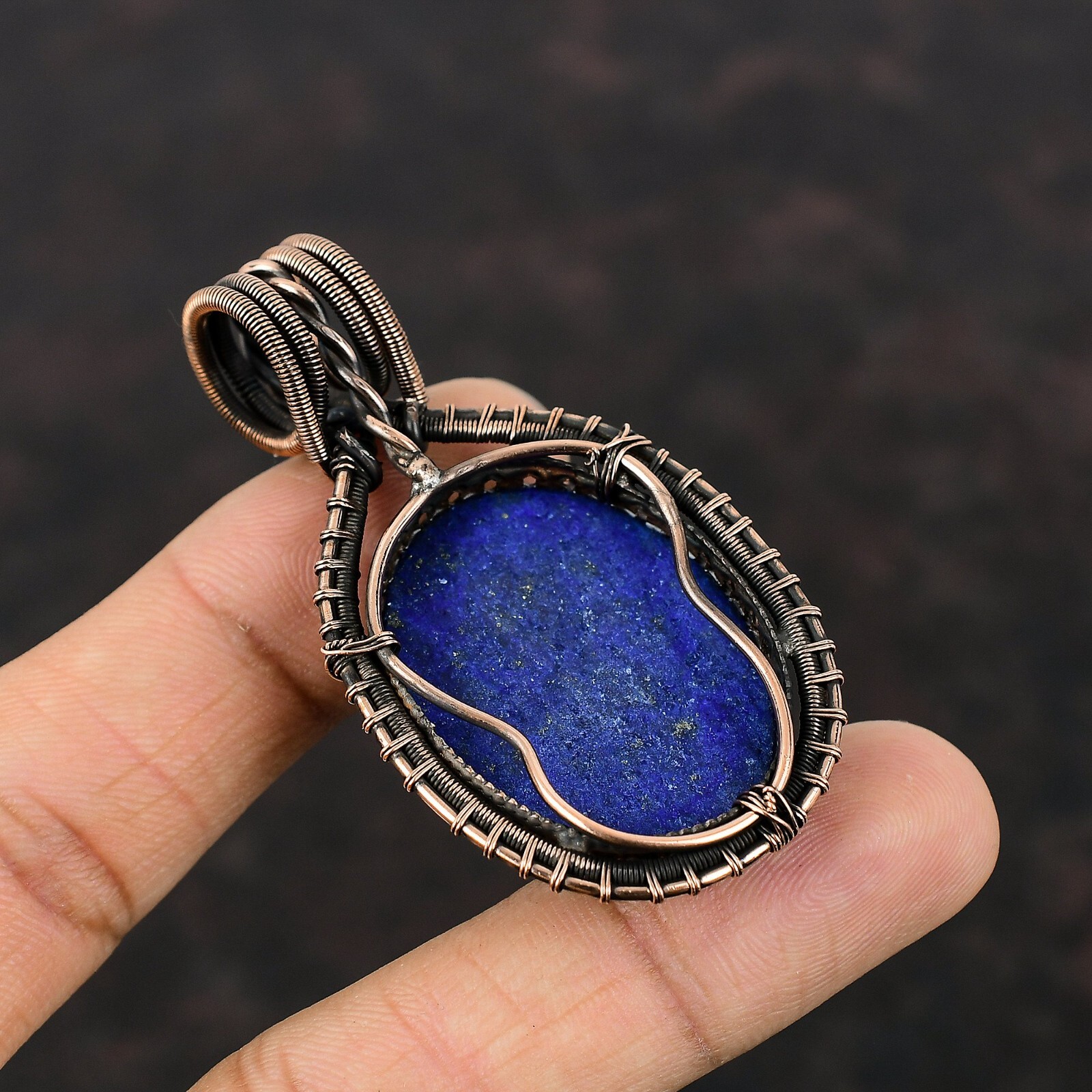 Lapis Lazuli Gemstone Jewelry Copper Mother Gift Wire Wrapped Pendant 2.48″