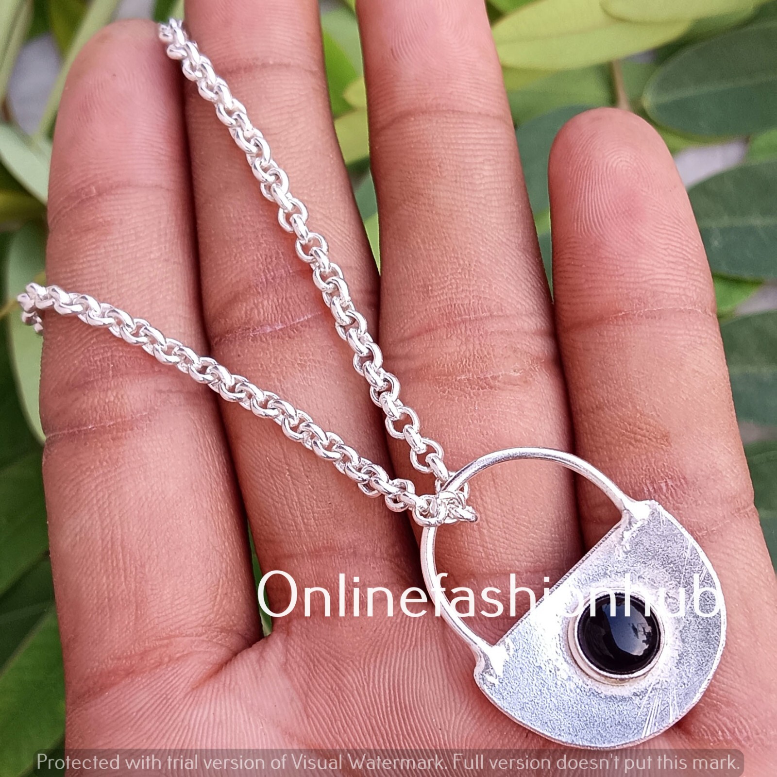 Awesome Black Onyx Gemstone Silver Plated Handmade Lock 1 PC Pendant With Chain