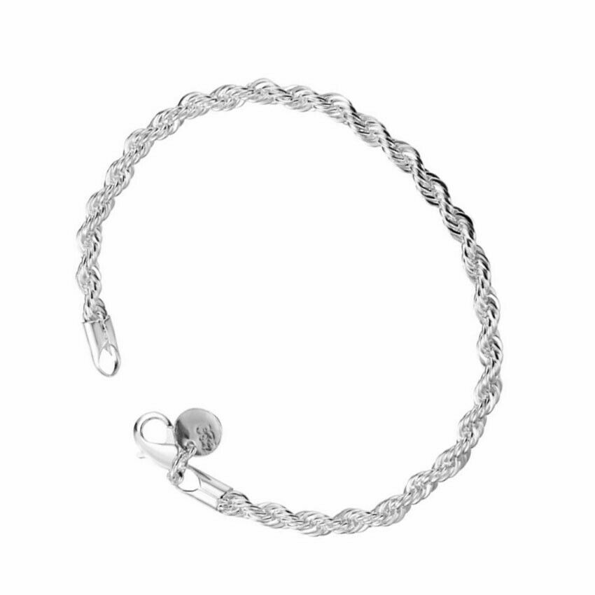 Awesome New Silver Plated Stainless Steel Twisted Rope 8″ Link Chain Bracelet