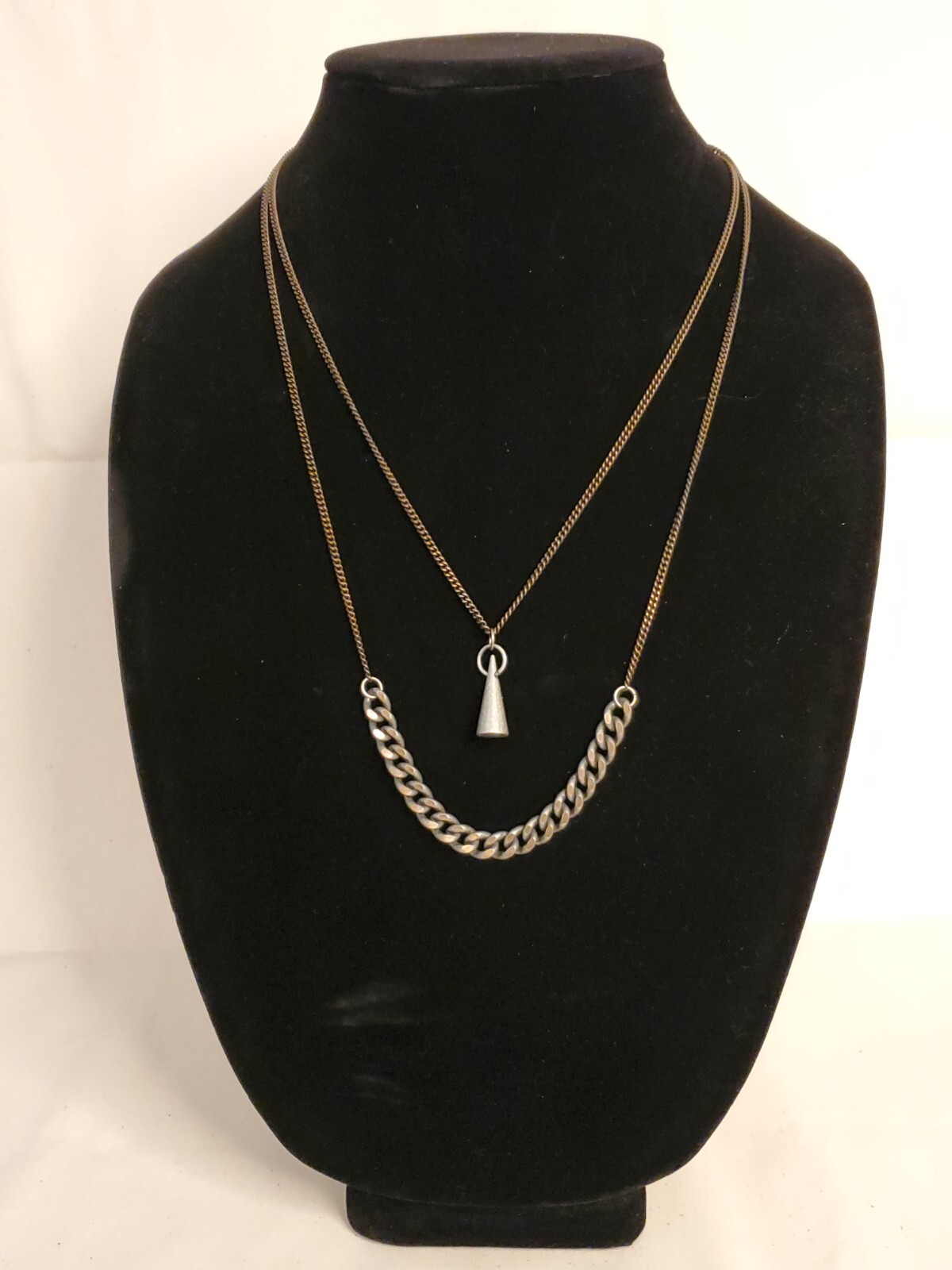 Necklace Pendant Chain Double Strand Abstract Geometric Architectural Heavy