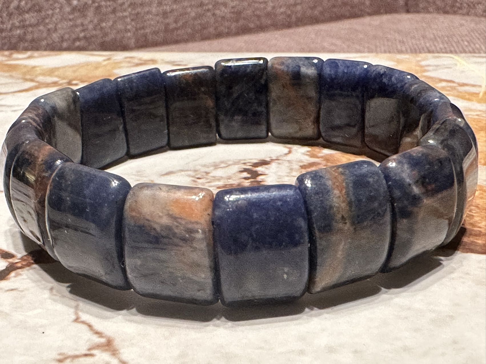 Orange Sodalite Double Drill Bracelet Rectangle Bead Size 11x15mm 7.5” Length
