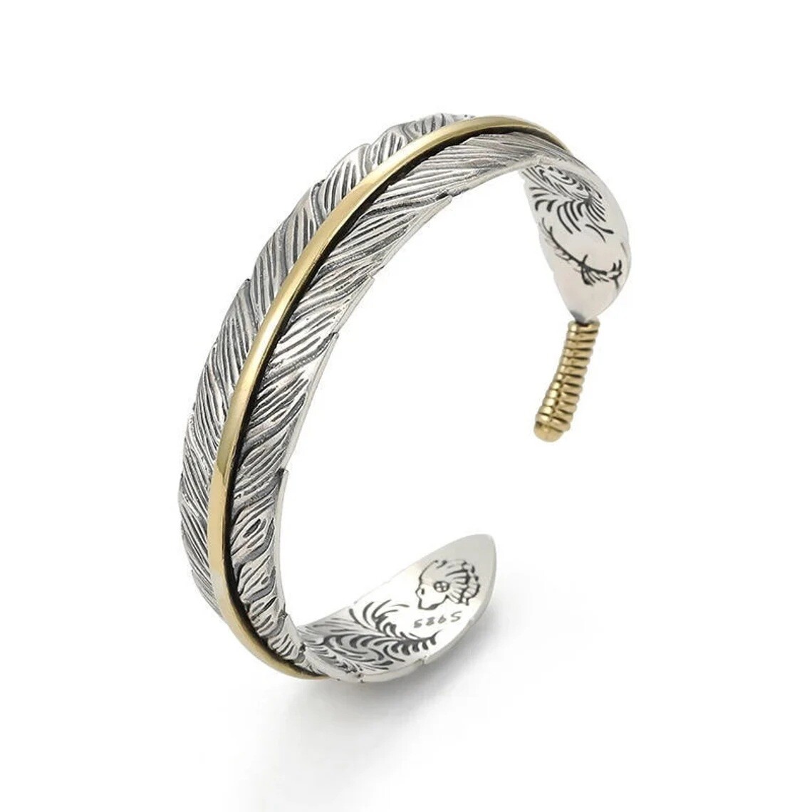 Men’s Retro Silver Feather Adjustable Bangle Cuff Bracelet Fashion Jewelry Gift