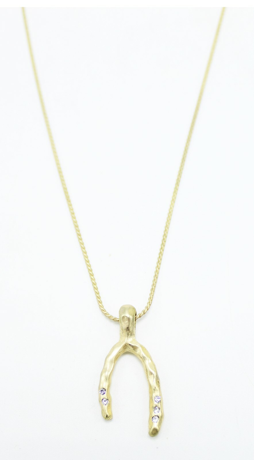New Gold Lucky Wishbone Necklace with Crystal Accents #N0033