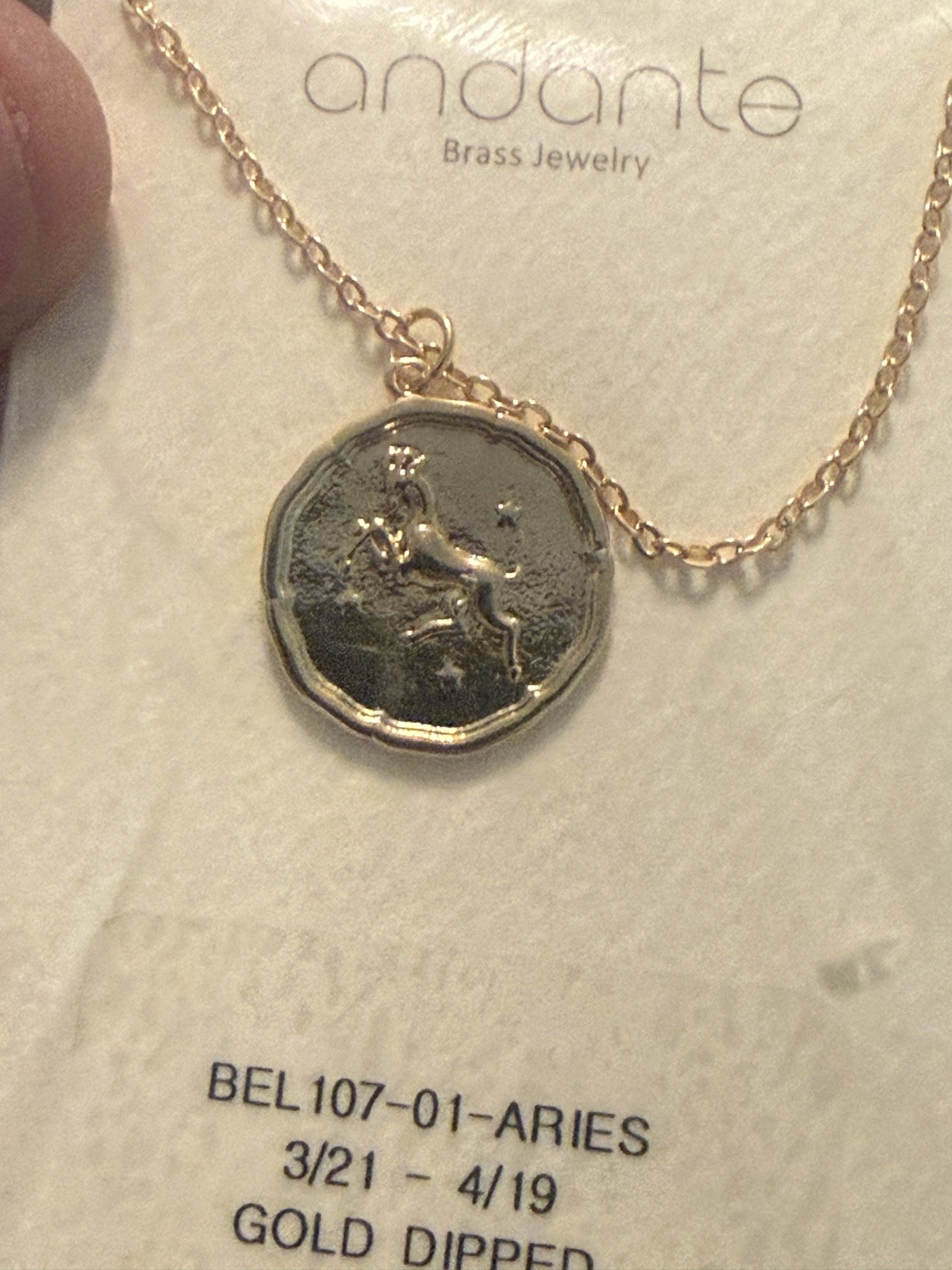 Andarite gold-dipped brass Aries zodiac pendant necklace JB1