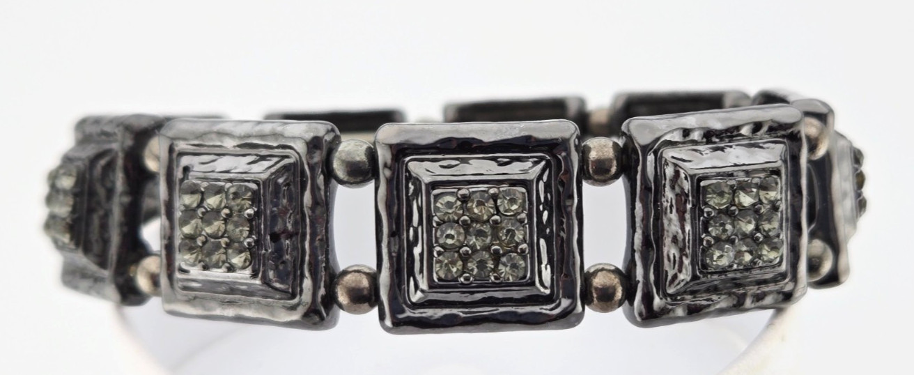 Kirks Folly Stretch Bracelet Grey Crystal Accent Gun Metal OSFM One Size