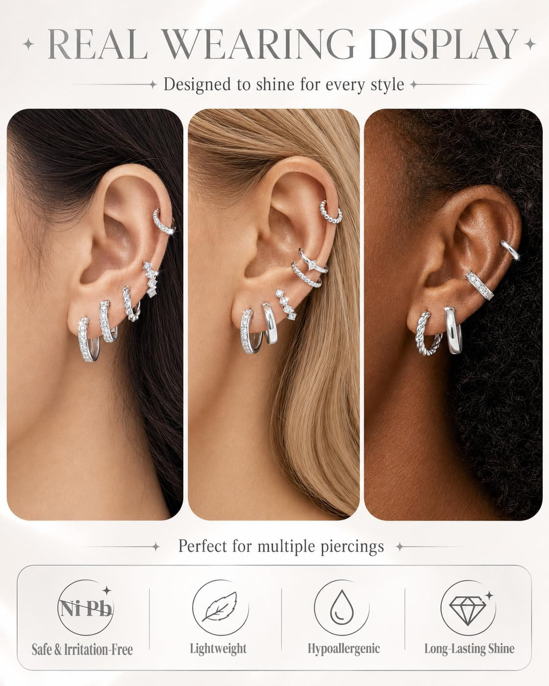 9 Pairs 14K Gold Plated Chunky Huggie Hoop Earrings Set for Women Hypoallergenic