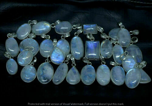 Rainbow Moonstone Gemstone Pendant 5pcs Wholesale Lot 925 Silver Plated Jewelry