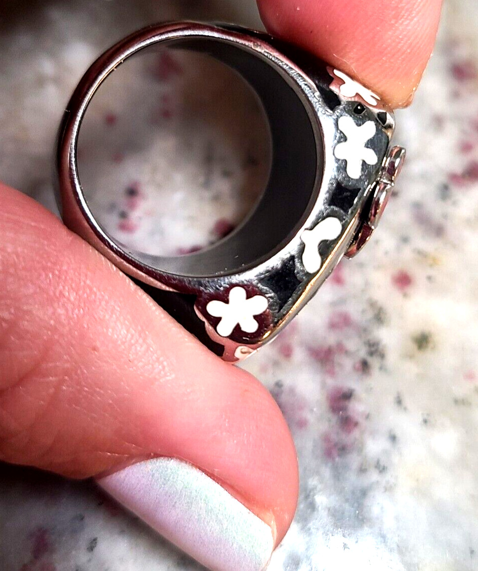 STAINLESS STEEL 316L SURGICAL RING ABSTRAST RESIN ART BLACK SIZE 8 NEW RARE NWT