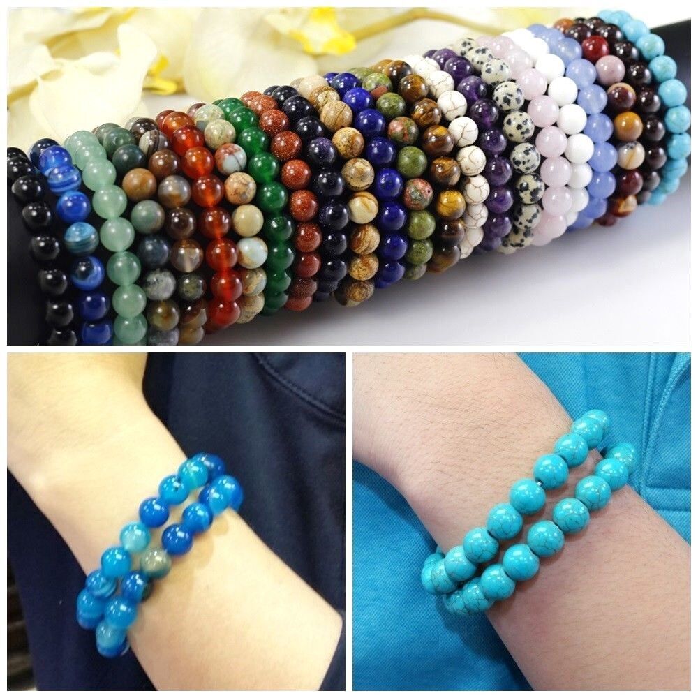 Wholesale Gemstone Bracelet Balance Elastic Stretch 4mm 6mm 8mm 10mm 12mm 7.5″