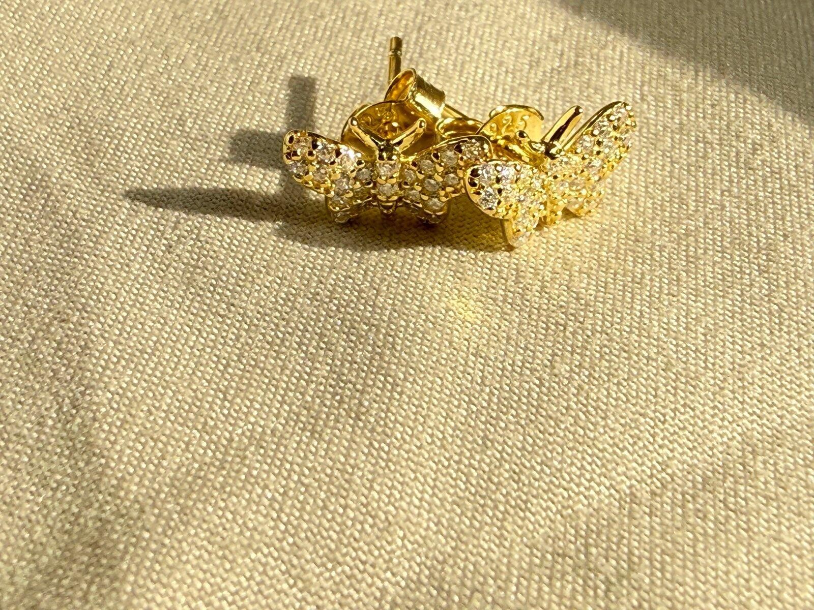 925 Sterling Silver Gold Vermeil Moissanite Butterfly Stud Earrings ✨ Dainty Lux