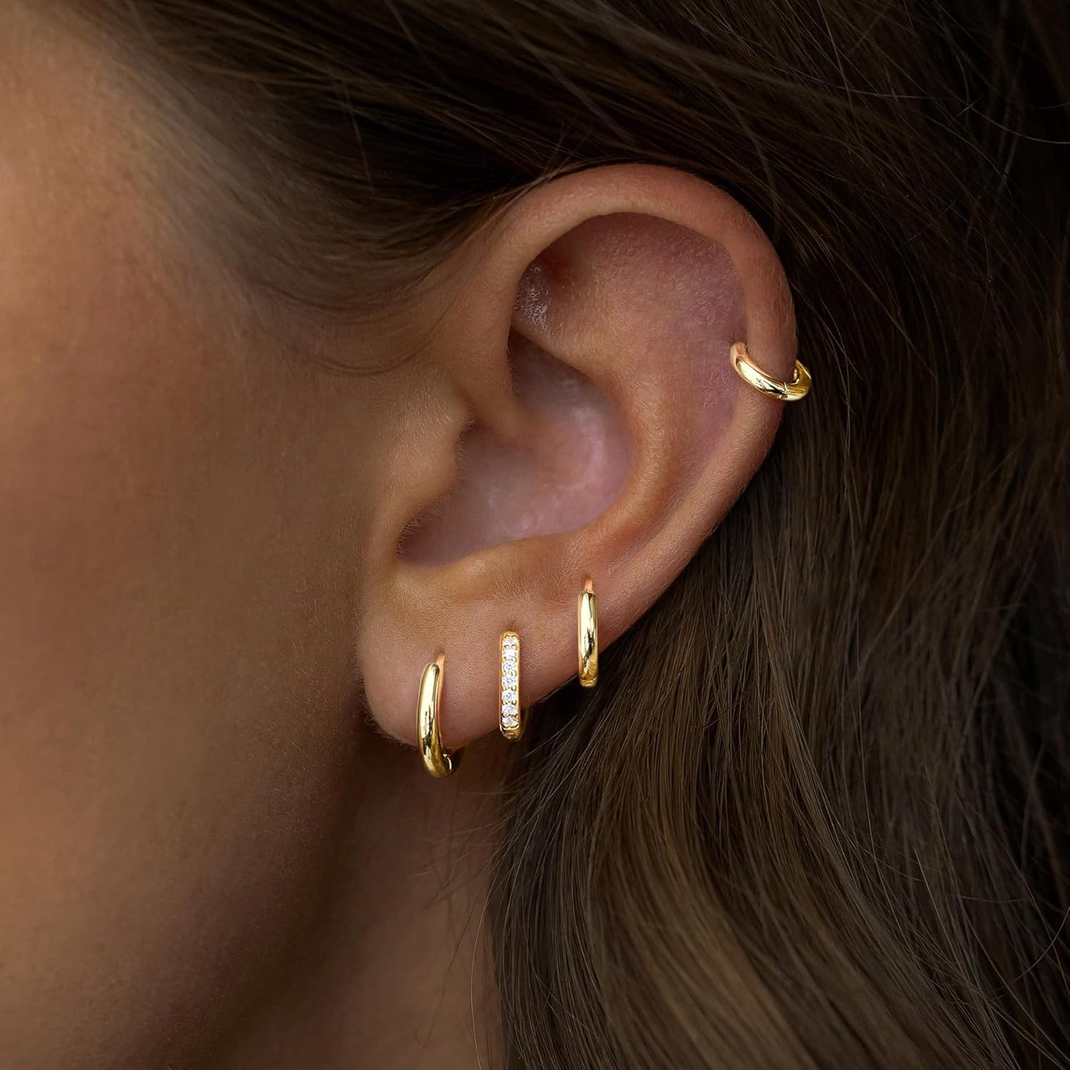 Small Gold Huggie Hoop Earrings Set for Women Men Hypoallergenic 14K Plated Stac