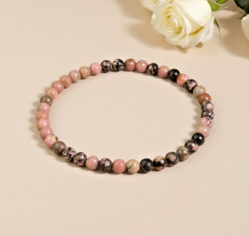 4mm Rhodonite Stretch Bracelet – Emotional Healing Stone for Self-Love