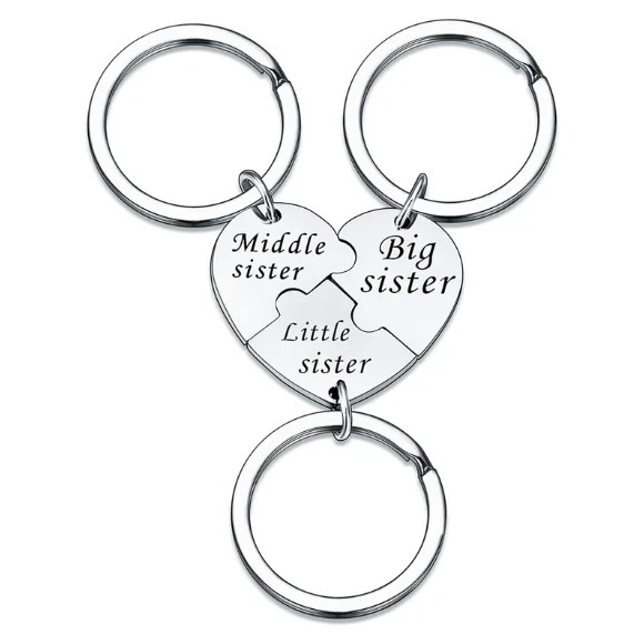 3PCS Sister Puzzle Heart Keychain Set Big Sister Middle Sister Little SisterGift