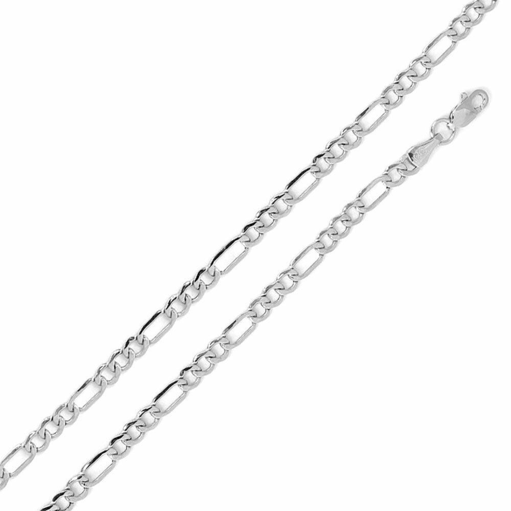 Sterling Silver Rhodium Finish 4mm Figaro Chain Necklace, Made in Italy