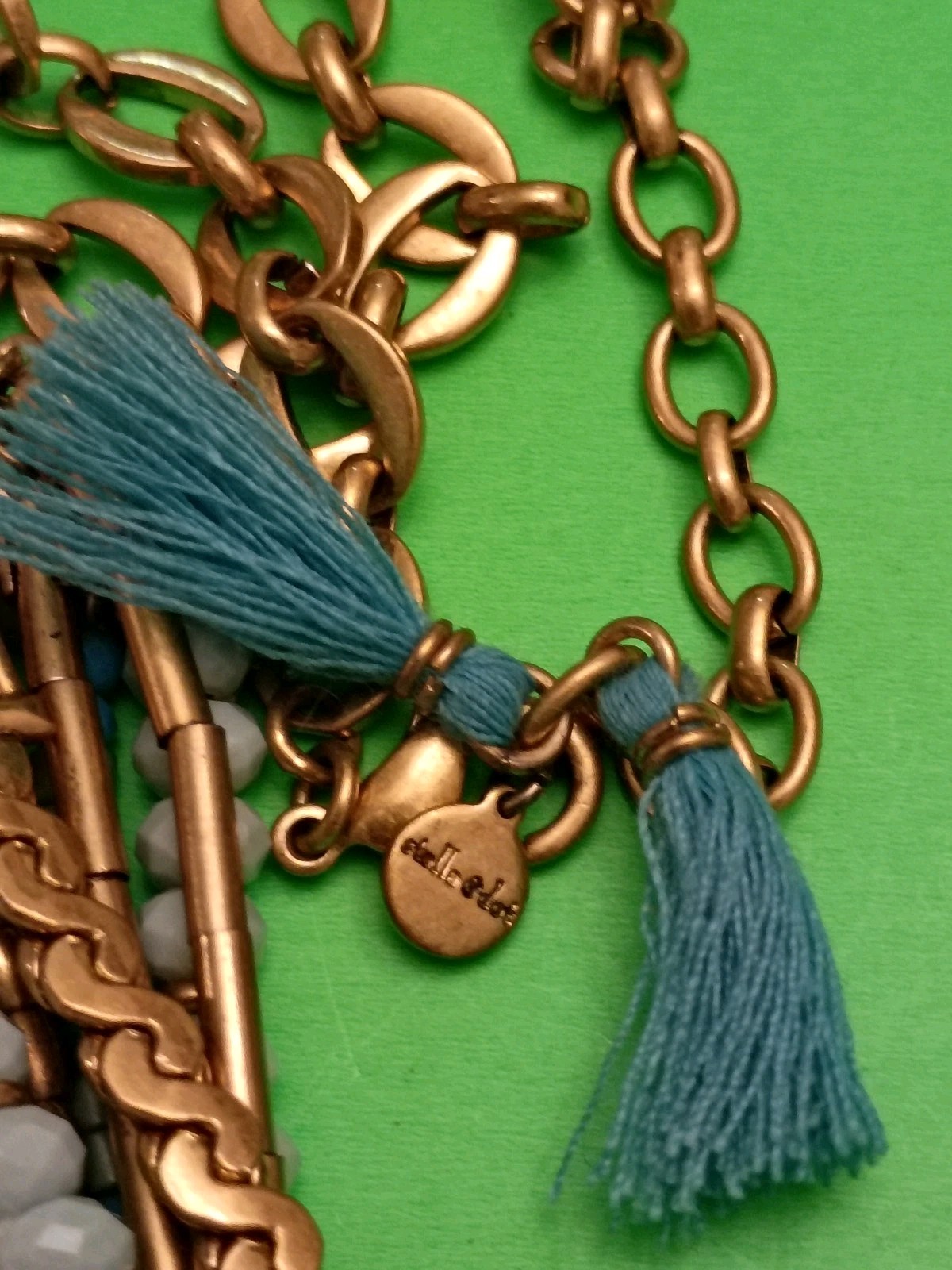 Stella And Dot Multi Strand Necklace Aqua Bead Gold Tone Chains