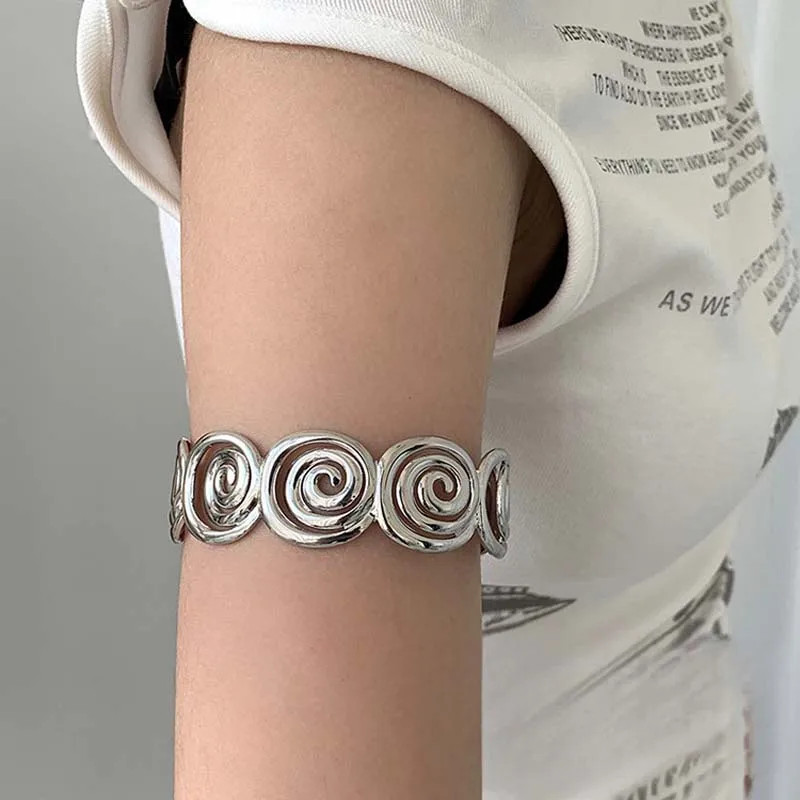 Punk Silver Geometric Spiral Bracelet Vintage Metal Open Adjustable Cuff Bangle