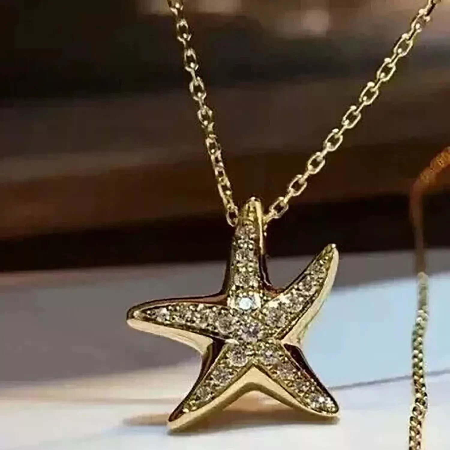 14K Yellow Gold Plated Women Star Shape Pendant 2Ct Round Cut Simulated Diamond