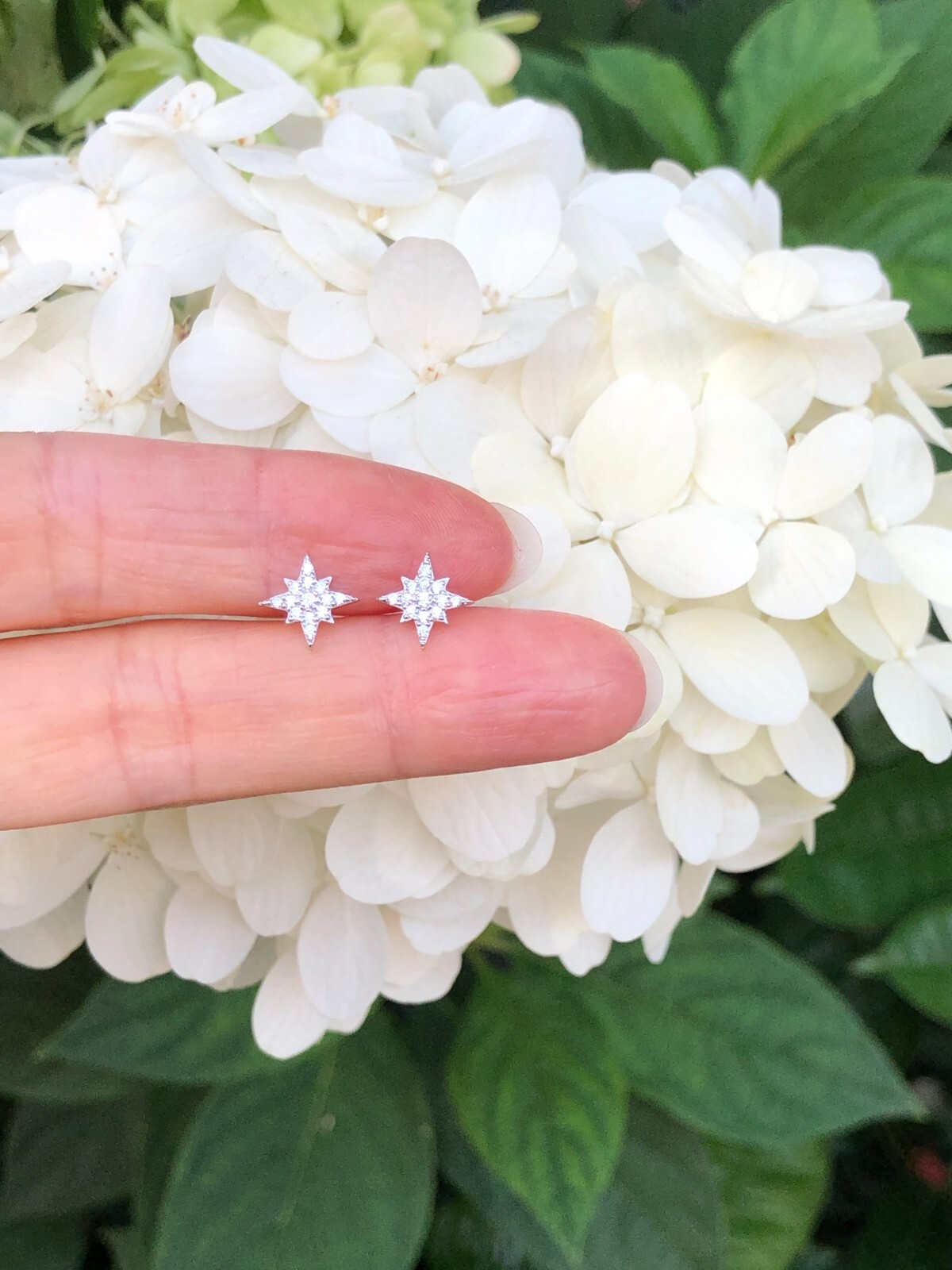 925 Sterling Silver Small Cz North Star Post Stud Earrings 8mm Womens Mens