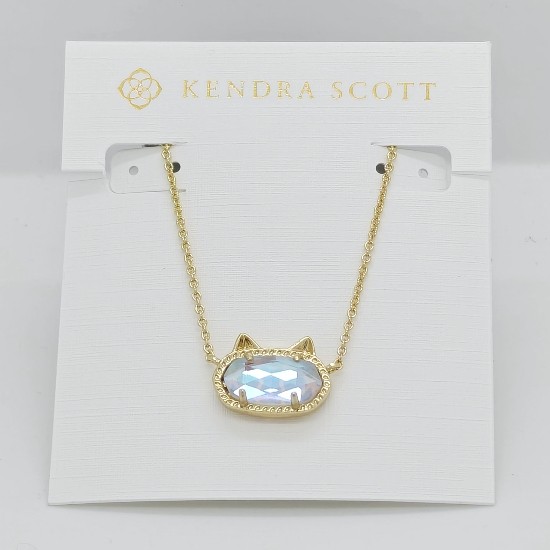 New Kendra Scott Elisa Cat Gold Pendant Necklace In Dichroic Glass