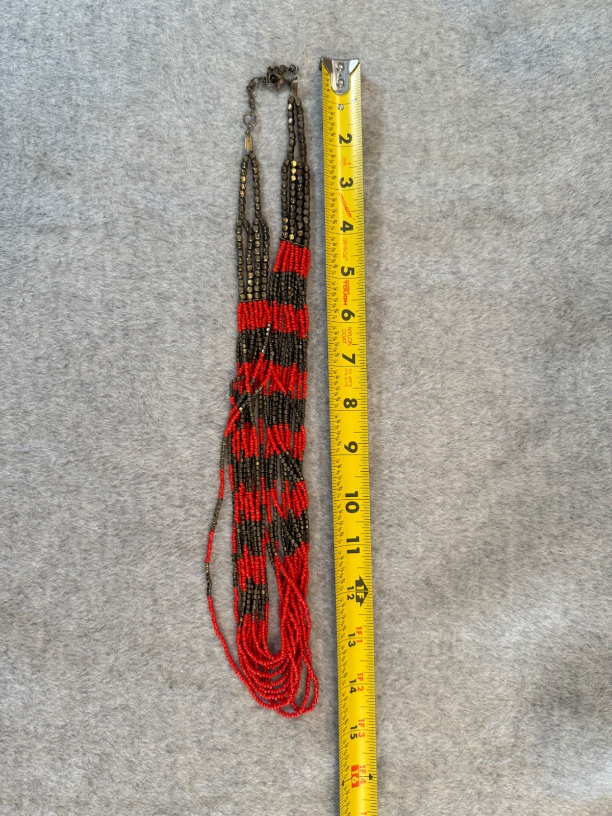 Neon Coral And Bronze Multi Strand Seed Beaded Necklace 28in Lobster Clasp