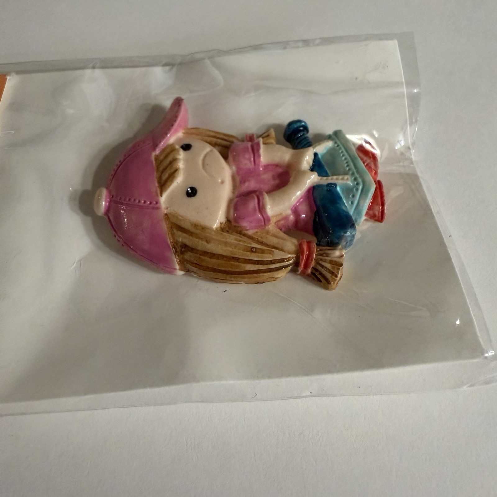 Retro 1980s Brooch of Girl with Baseball Cap and Bat
