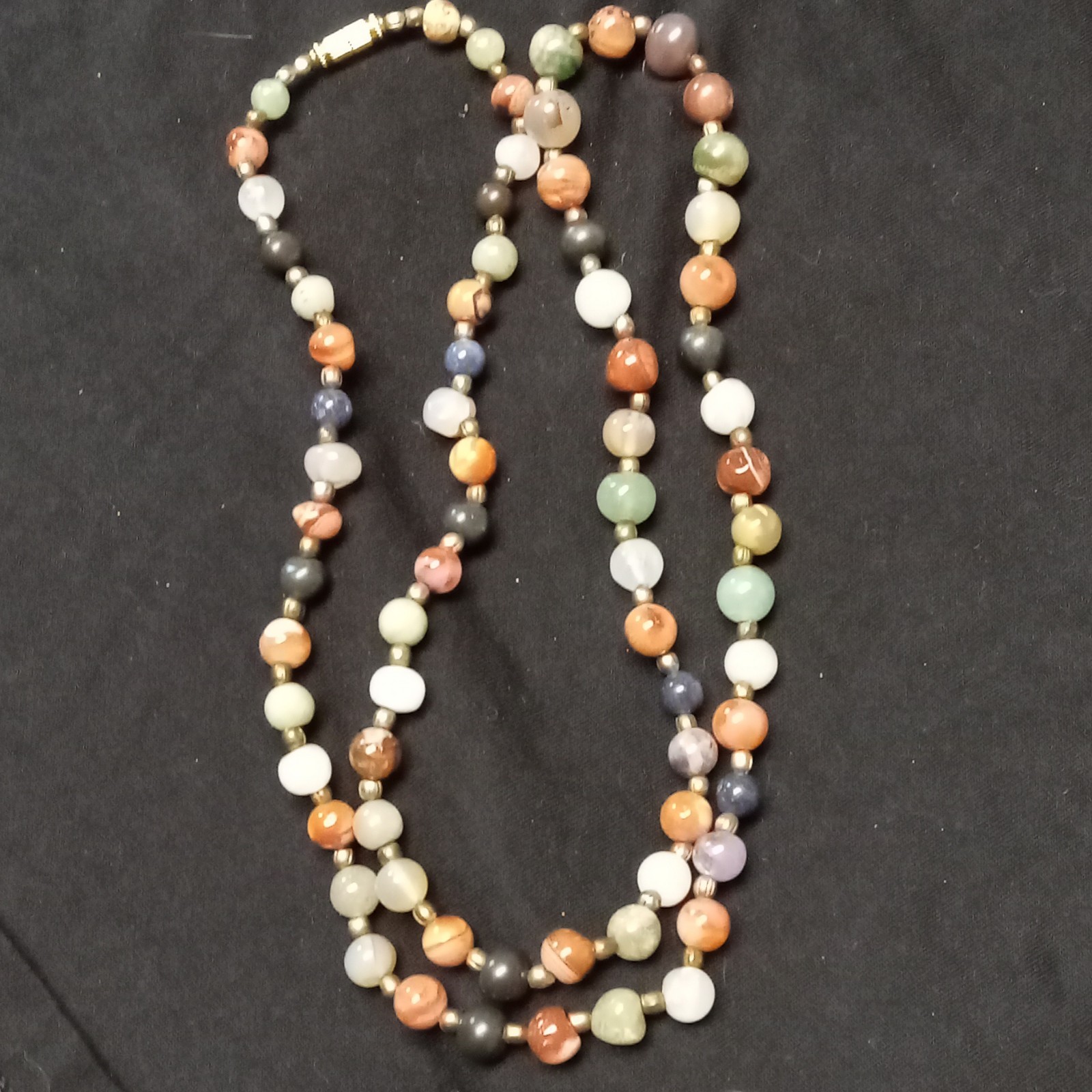 Multicolor Assorted Gemstone Round Beaded Necklace, Barrel Clasp